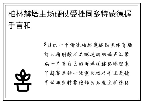 柏林赫塔主场硬仗受挫同多特蒙德握手言和