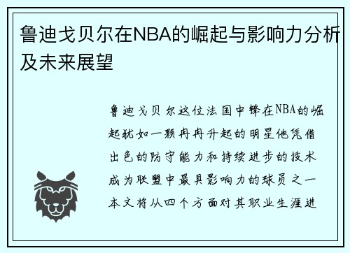 鲁迪戈贝尔在NBA的崛起与影响力分析及未来展望
